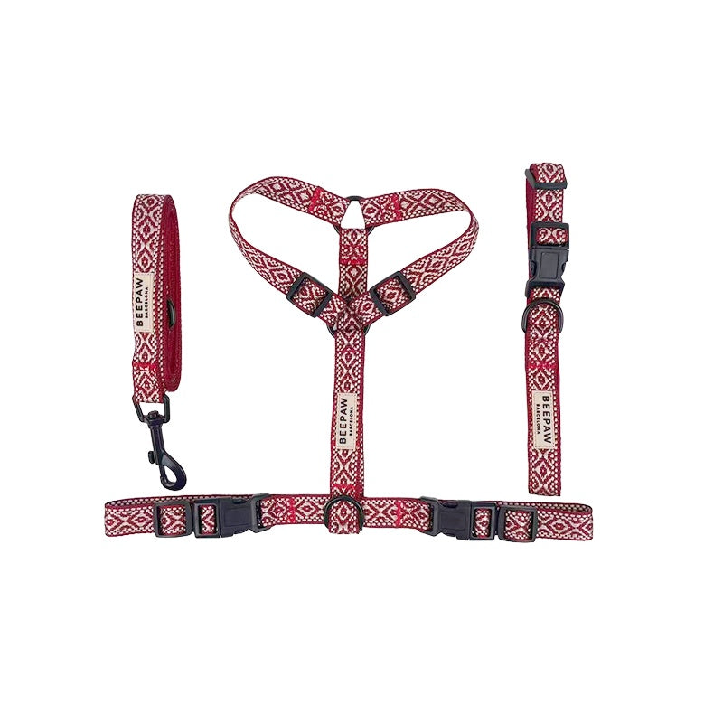 Pack Arnés ajustable, collar y correa - Boho Granate