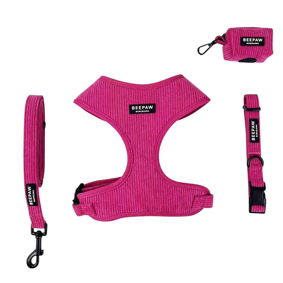 Pack Arnés ajustable, collar y correa - Pana Burdeos