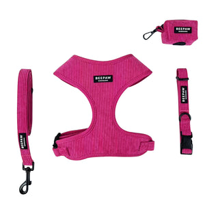 Pack Arnés ajustable, collar y correa - Pana Burdeos